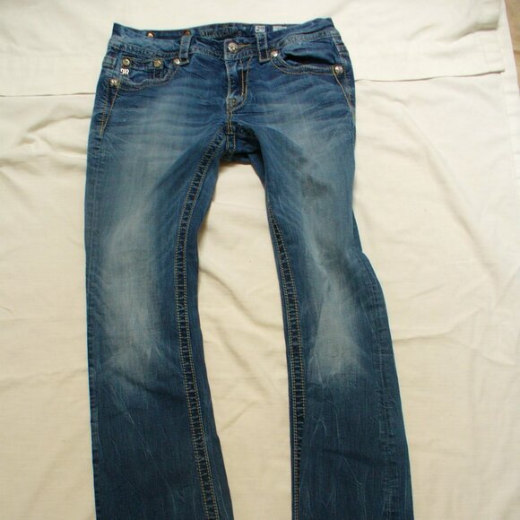 Miss Me Blue Boot Cut Jeans with Gold Accents - Picture 4 of 9